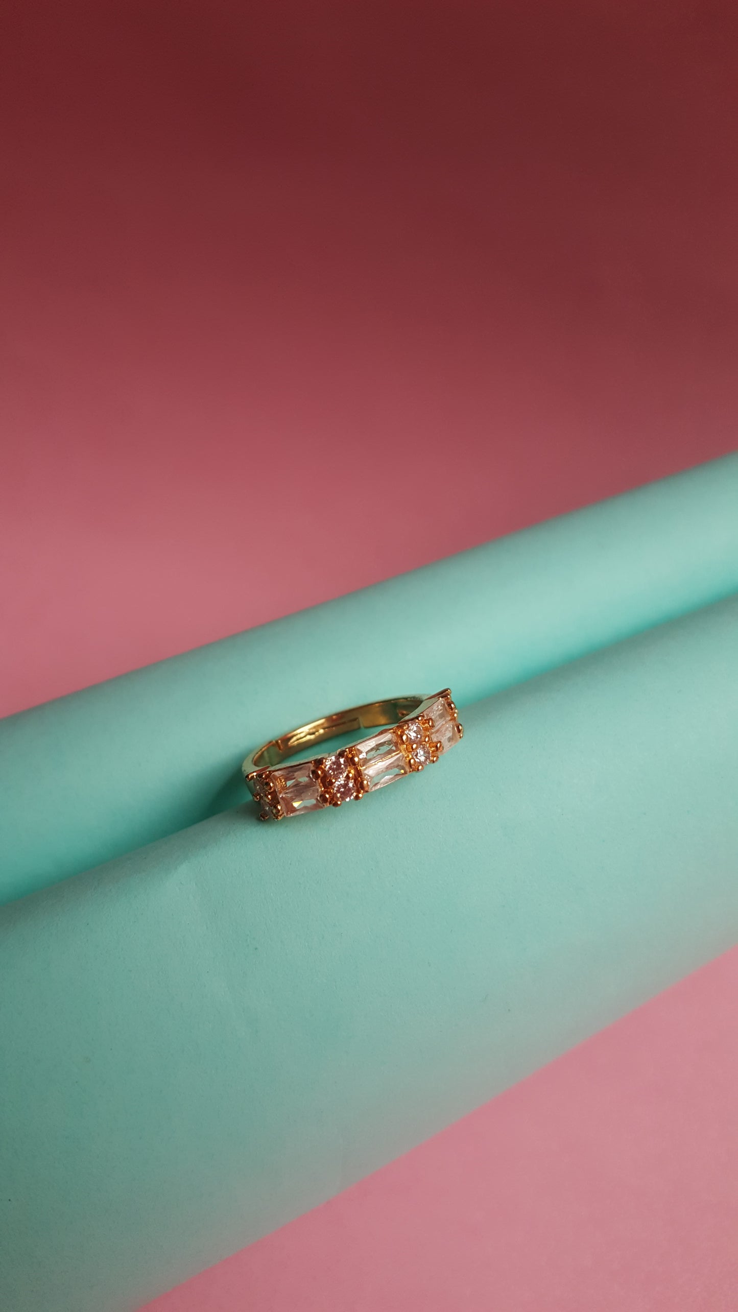 Gold-Toned Baguette & Round-Cut Stone Ring