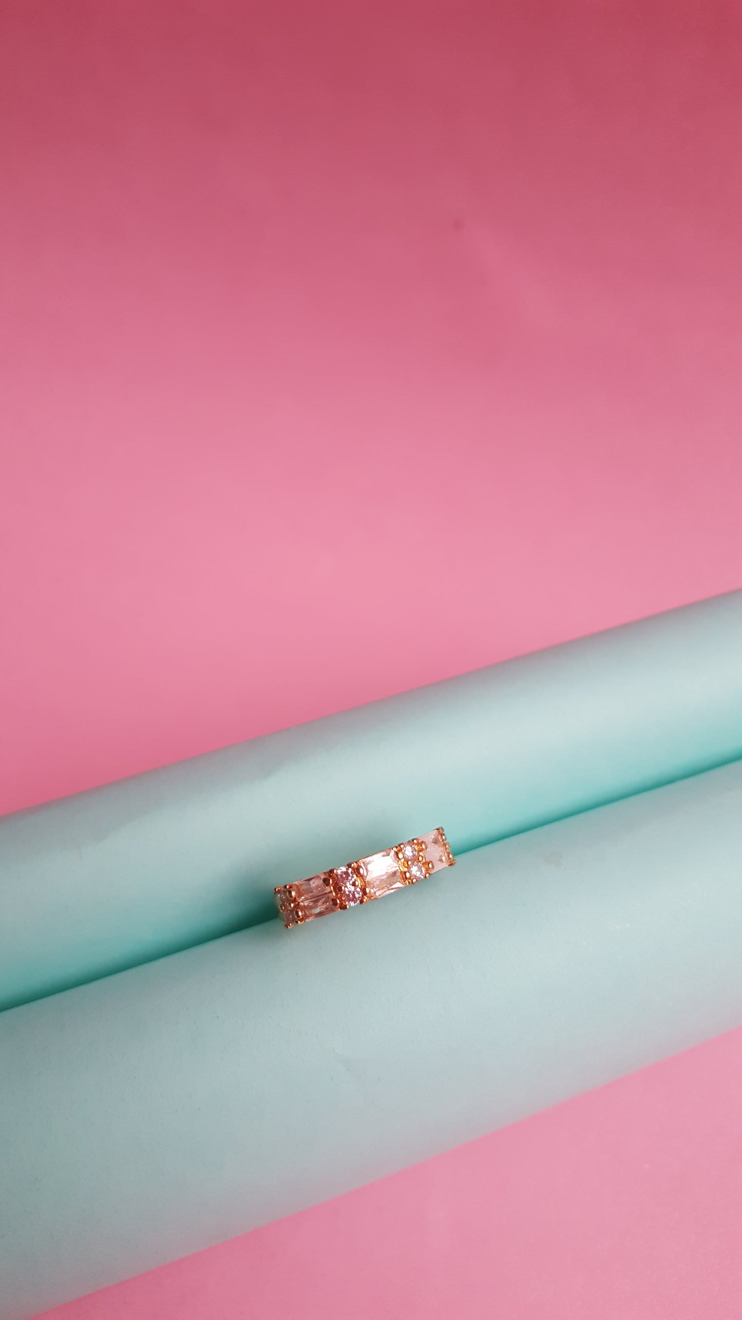 Gold-Toned Baguette & Round-Cut Stone Ring