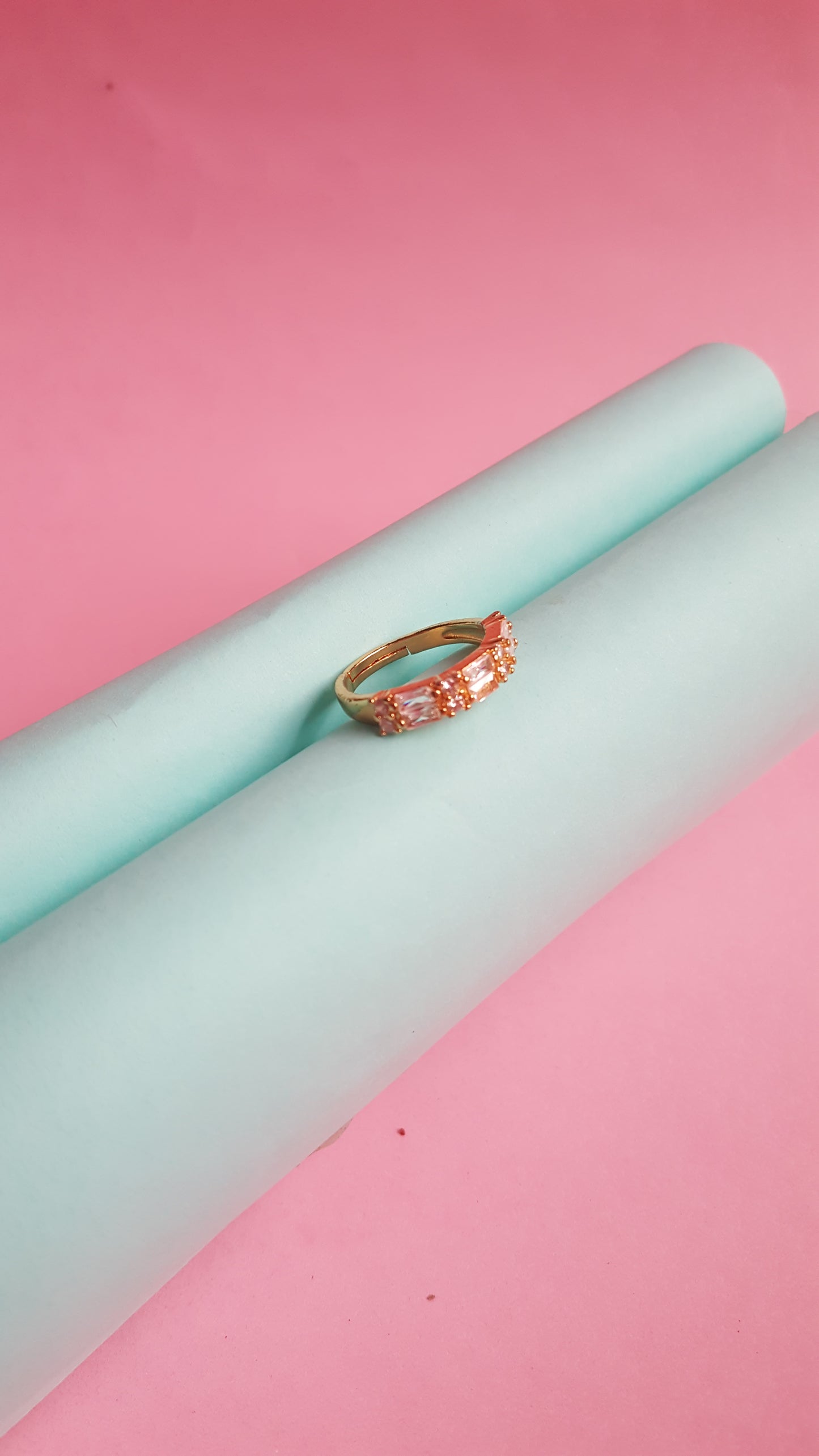 Gold-Toned Baguette & Round-Cut Stone Ring