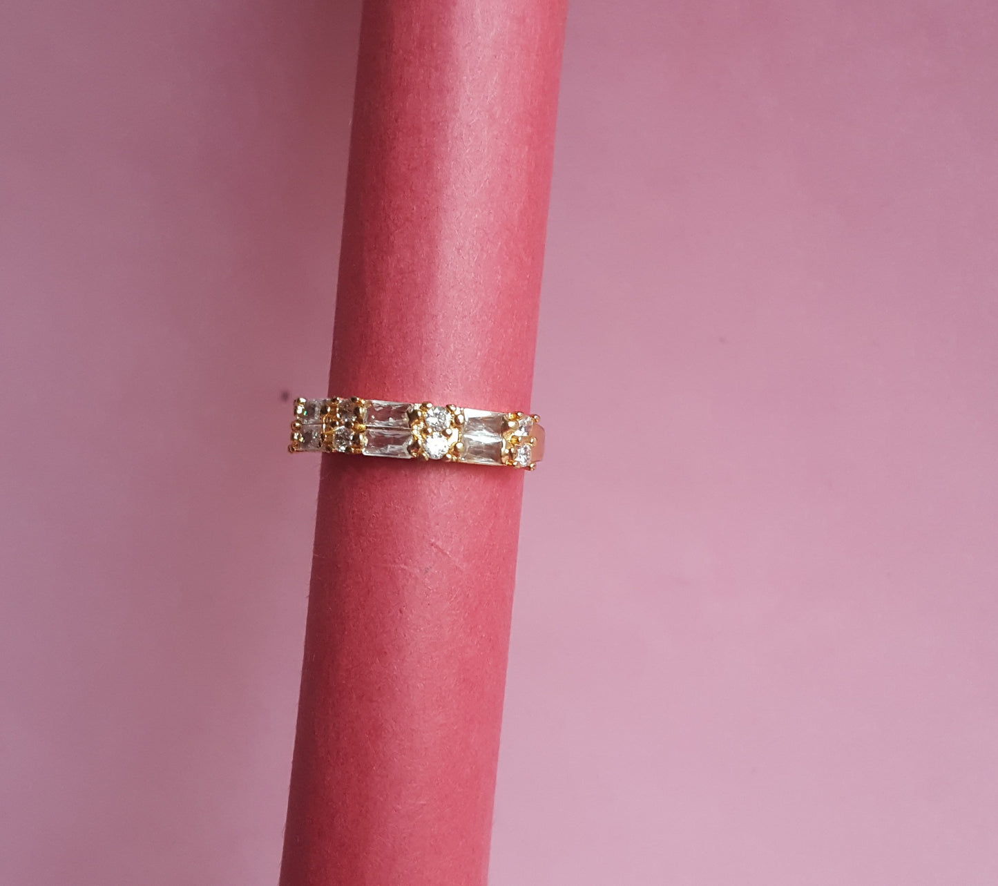 Gold-Toned Baguette & Round-Cut Stone Ring