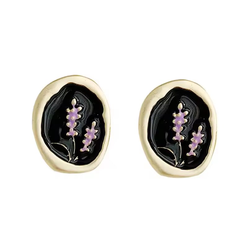 French Vintage Enamel Lavender Earrings