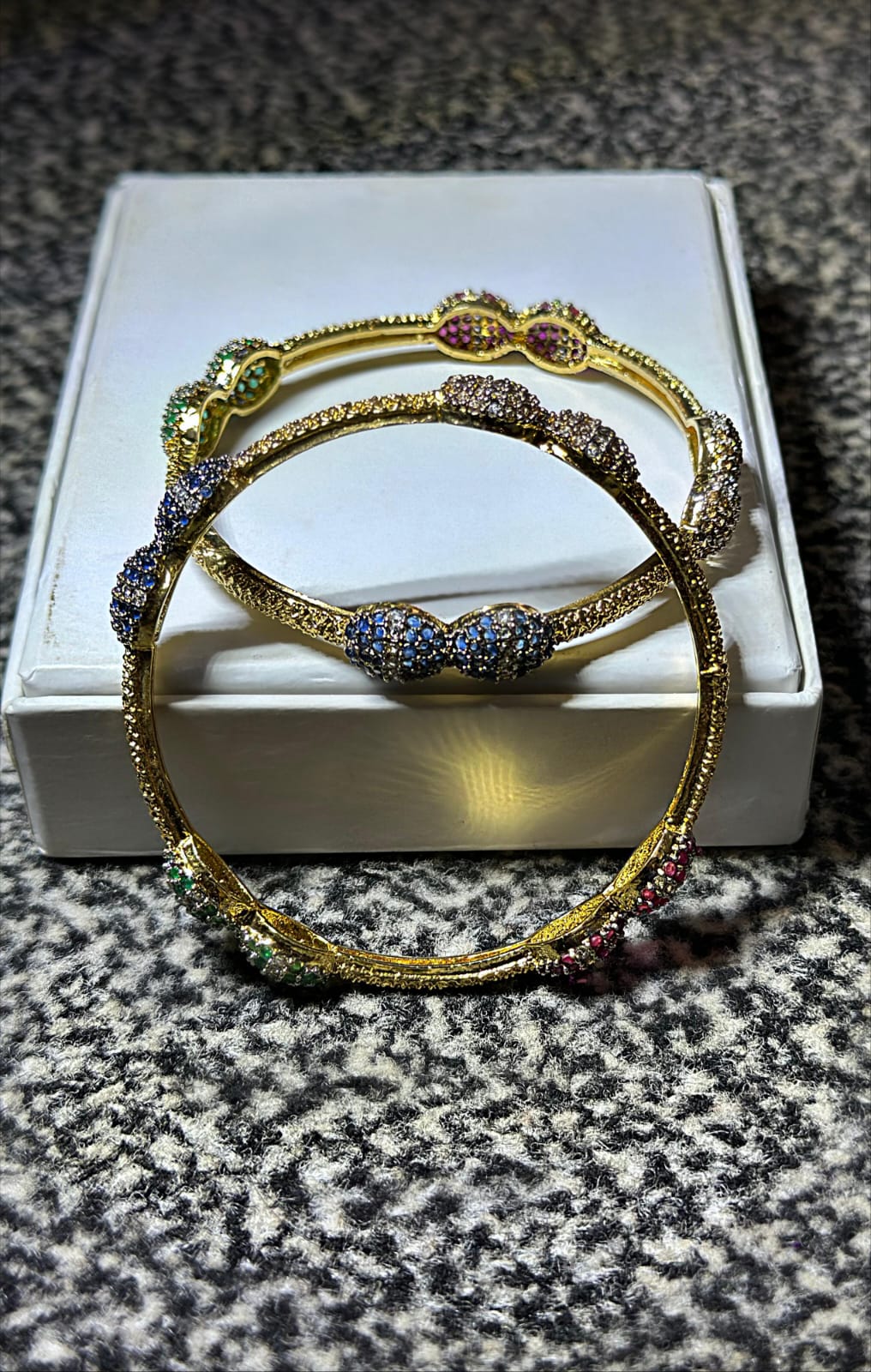 Gold-Toned original Zircon Bangles – Green & Ruby Sparkle