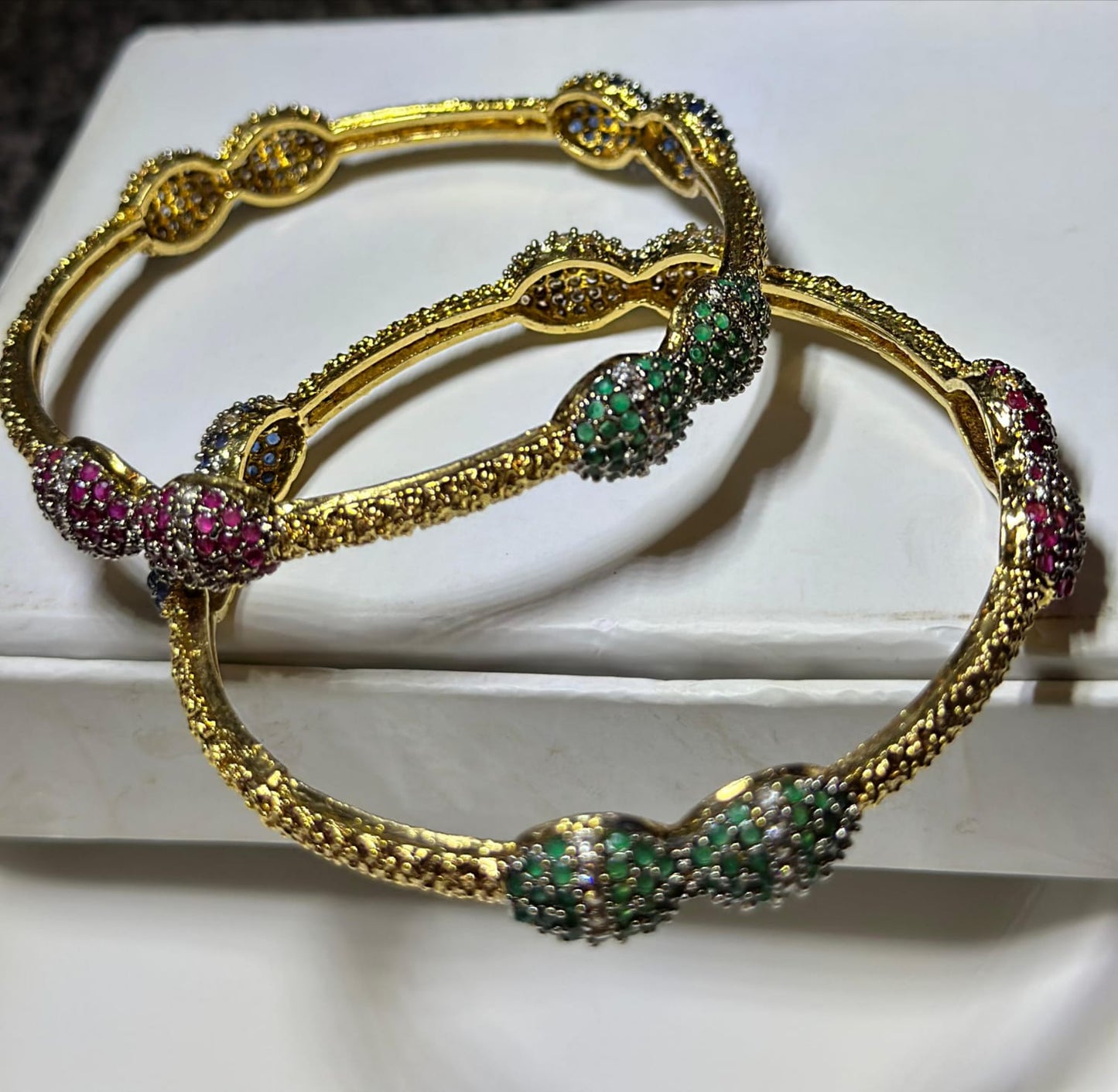 Gold-Toned original Zircon Bangles – Green & Ruby Sparkle