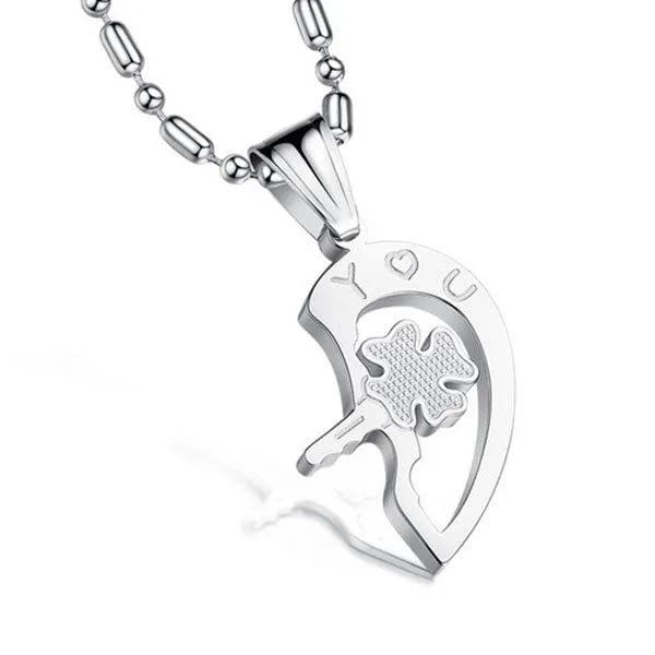 Love Lock & Key Clover Necklace Set-