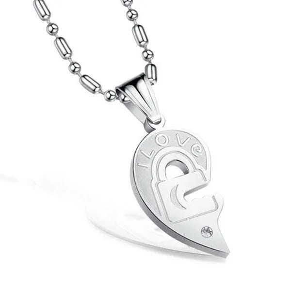 Love Lock & Key Clover Necklace Set-