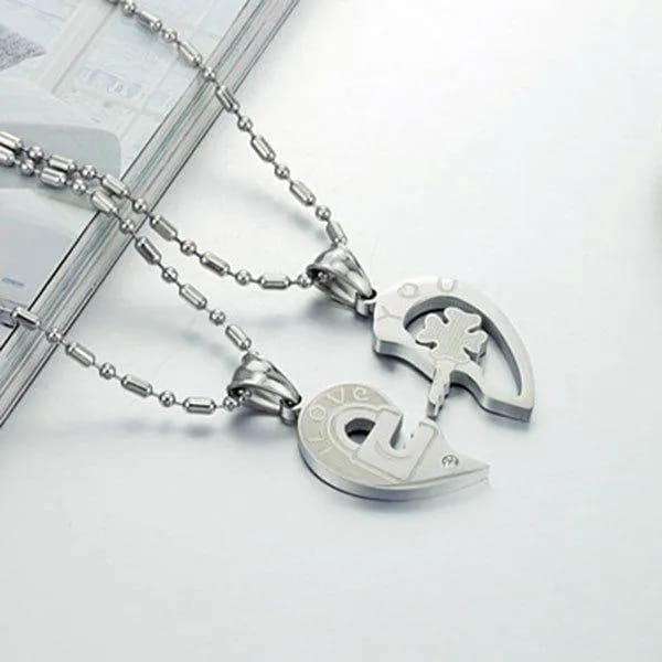 Love Lock & Key Clover Necklace Set-