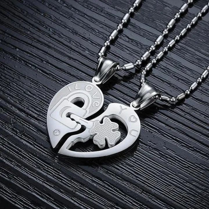 Love Lock & Key Clover Necklace Set-