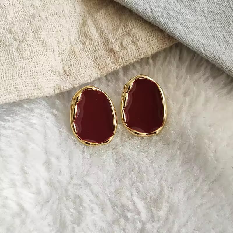 Retro Wine Red Irregular Stud Earring