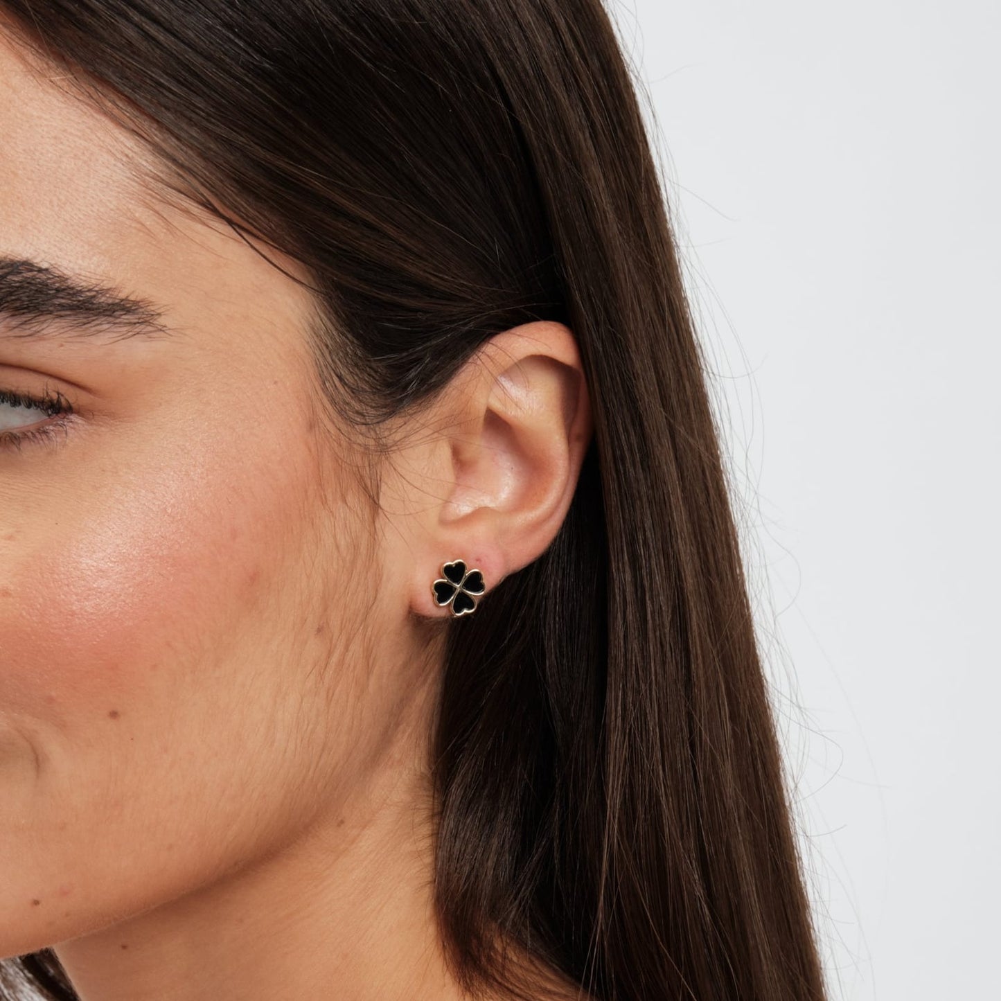Black Enamel Four Leaf Clover Stud