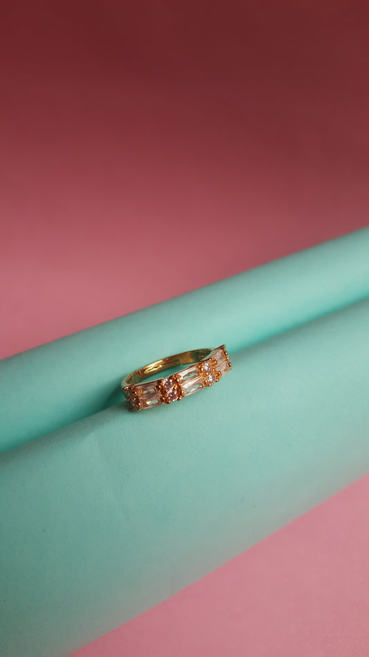 Gold-Toned Baguette & Round-Cut Stone Ring