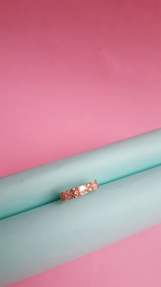 Gold-Toned Baguette & Round-Cut Stone Ring