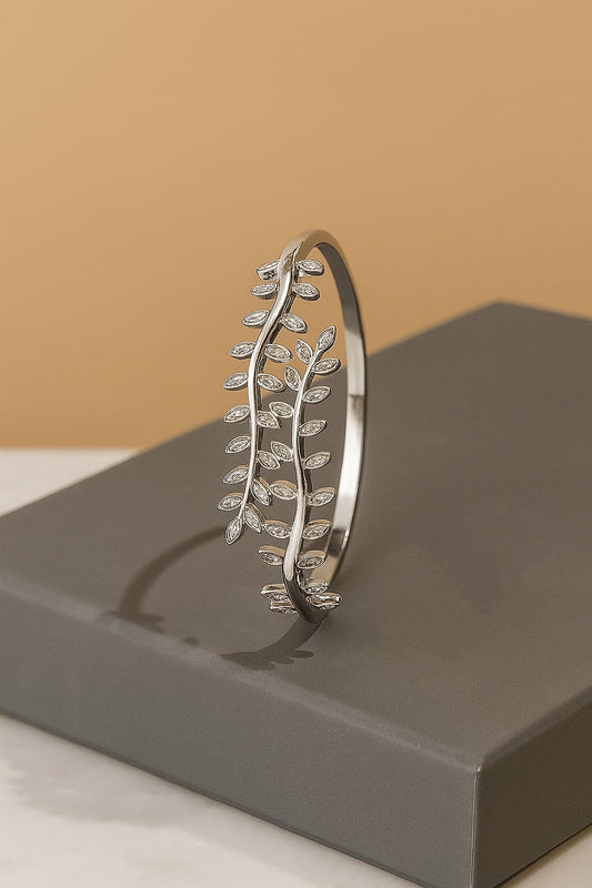 Silver-Toned Nail Cuff Bracelet with Clear Crystal Accent