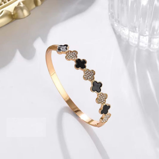 Elegant Four-Leaf Clover Bangle Styled Bracelet-