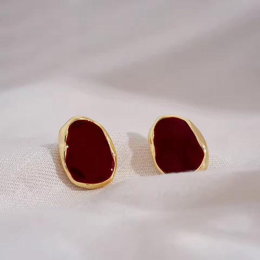 Retro Wine Red Irregular Stud Earring
