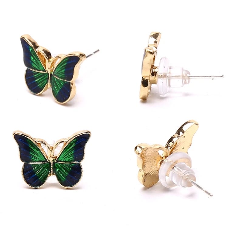 Vintage Fashion Enamel Green Butterfly Stud Ear Earrings