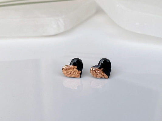 black and rose gold heart reason stud earrings