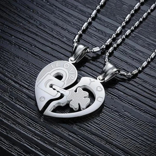 Love Lock & Key Clover Necklace Set-