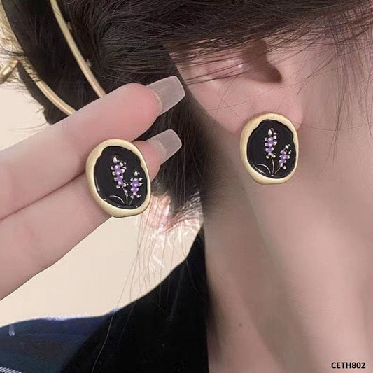 French Vintage Enamel Lavender Earrings