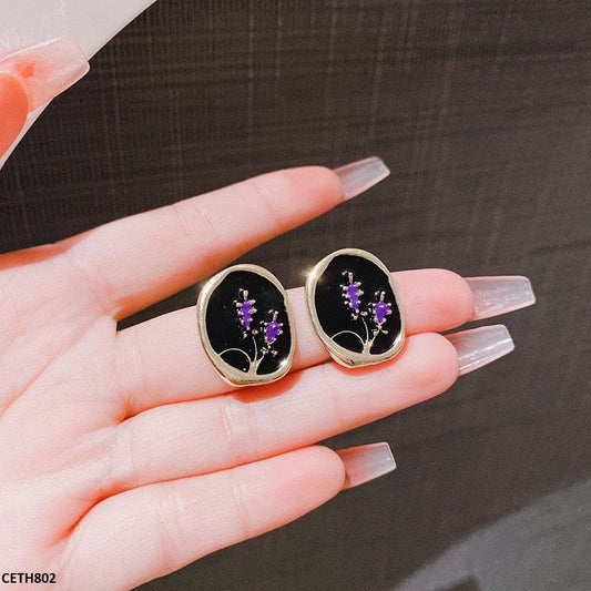 French Vintage Enamel Lavender Earrings