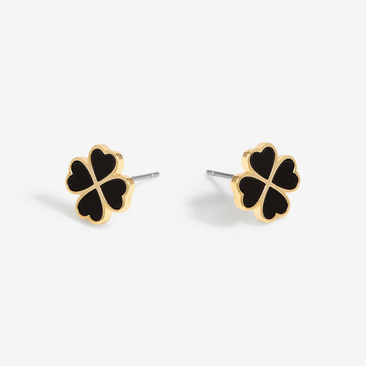 Black Enamel Four Leaf Clover Stud