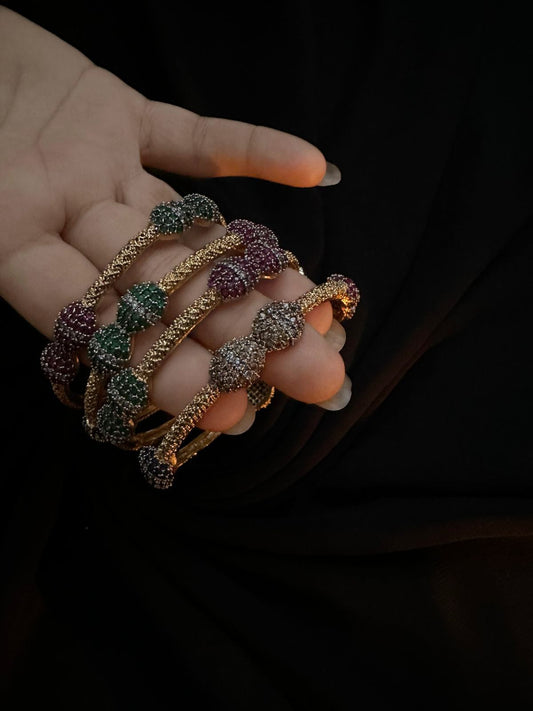 Gold-Toned original Zircon Bangles – Green & Ruby Sparkle