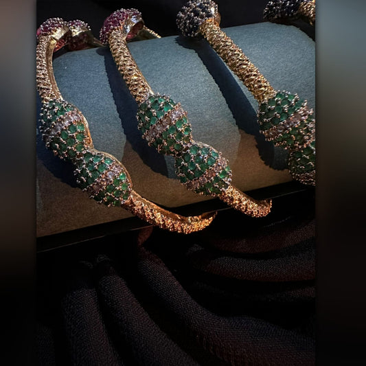 Gold-Toned original Zircon Bangles – Green & Ruby Sparkle