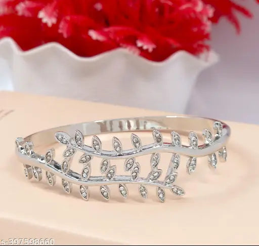 Silver-Toned Nail Cuff Bracelet with Clear Crystal Accent