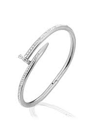 Silver-Toned Nail Cuff Bracelet with Clear Crystal Accent
