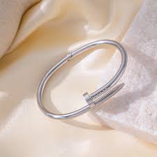 Silver-Toned Nail Cuff Bracelet with Clear Crystal Accent